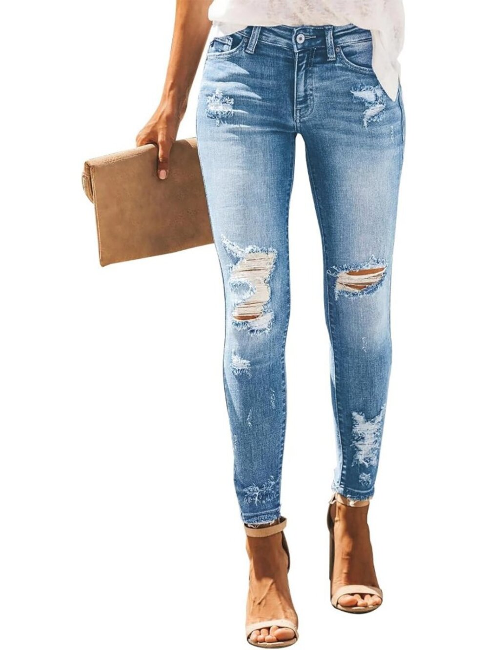 Trendy Women's Distressed Skinny Ripped Jeans | Stretchy Denim Pants